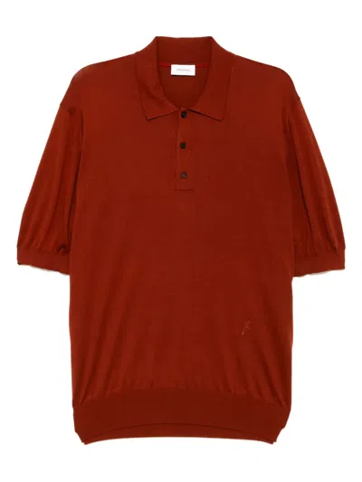 Ferragamo Knitted Polo Shirt In Brown