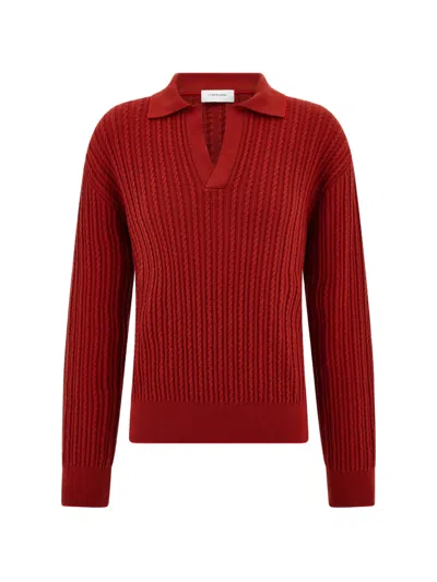 Ferragamo 针织polo领上衣 In Red