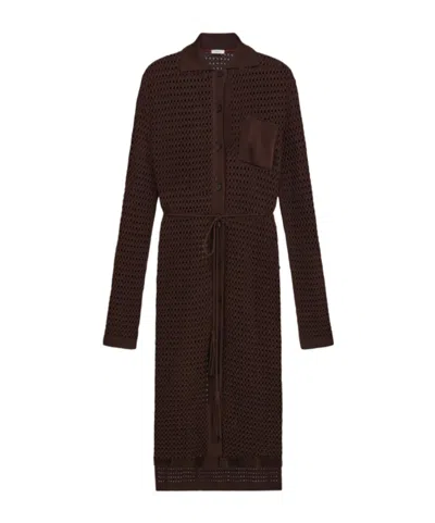 Ferragamo Knitted Shirt Dress In Brown