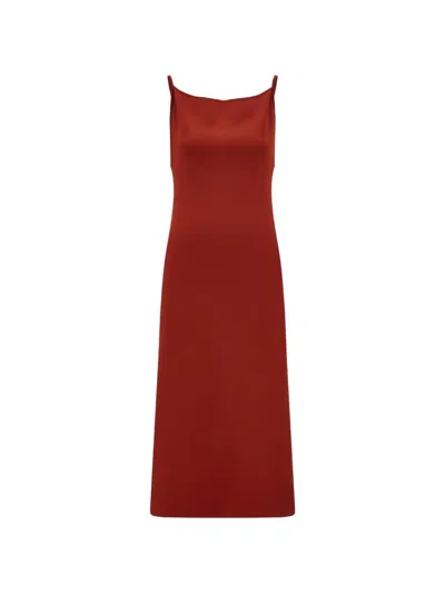 Ferragamo Knitted Slip Dress In Brown