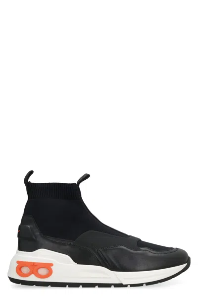 Ferragamo Cosma Gancini Leather Sock Sneaker In Black
