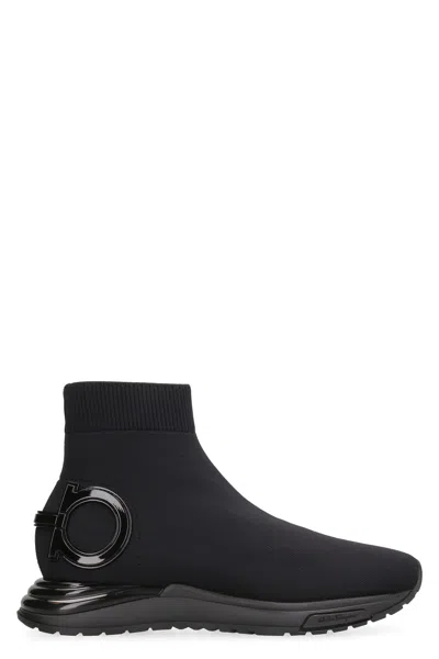 Ferragamo Knitted Sock-style Sneakers In Black