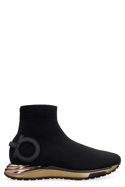 Ferragamo Knitted Sock-style Sneakers In Black