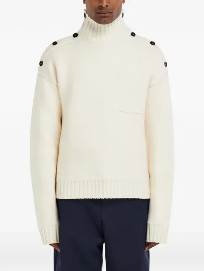 Ferragamo Knitted Sweater With Button Detail In Neutral