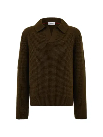 Ferragamo Knitted Sweater With Polo Collar In Brown