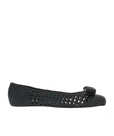Ferragamo Knitted Varina Ballet Shoes In Black