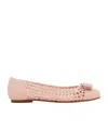 Ferragamo Vara Bowtie Braided Ballet Flats In Nude