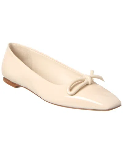 Ferragamo Knot Detail Leather Flat In White