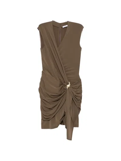 Ferragamo Knot-detail Ruched Dress In Brown