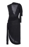 Ferragamo Knotted Silk-cotton Midi Dress In Black