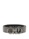 Ferragamo Knurled Buckle Two-tone Reversible Gancini Belt In Gray