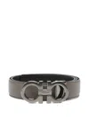 Ferragamo Knurled Buckle Two-tone Reversible Gancini Belt In Gray