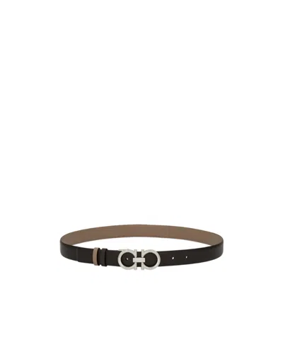 Ferragamo Knurled Gancini Reversible And Adjustable Belt In Black