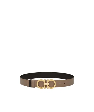 Ferragamo Knurled Gancini Reversible And Adjustable Belt In Brown