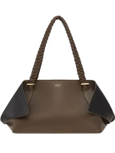 Ferragamo L Leather Shoulder Bag In Brown