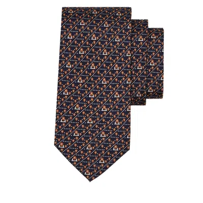 Ferragamo Label Printed Silk Tie In Brown