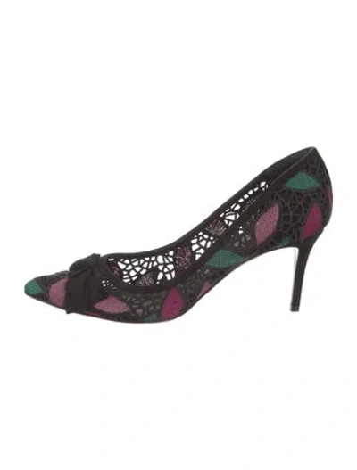 Pre-owned Ferragamo Lace Colorblock Pattern Pumps In Black