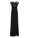 Ferragamo Macrame Lace Crepe De Chine Gown In Black