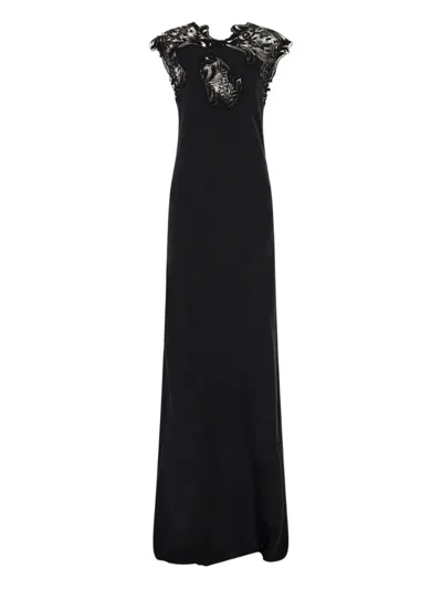 Ferragamo Lace-detail Silk Maxi Dress In Black