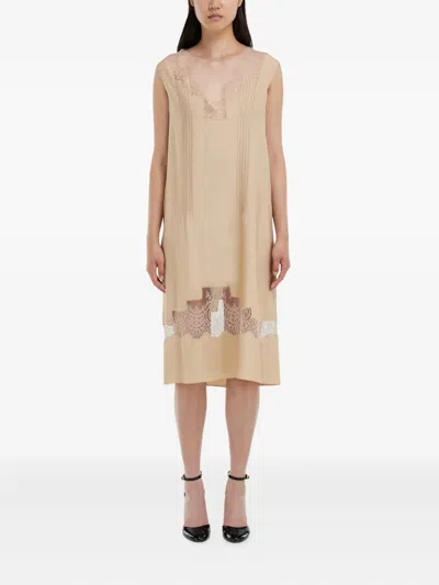 Ferragamo Lace-inserts Mini Dress In Metallic