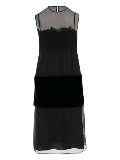 Ferragamo Lace-panel Midi Dress In Black