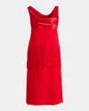Ferragamo Cowl-neck Lace-insert Midi Dress