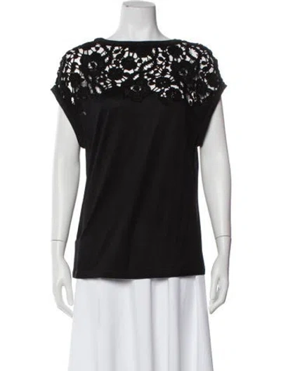 Pre-owned Ferragamo Lace Pattern Bateau Neckline Top In Black