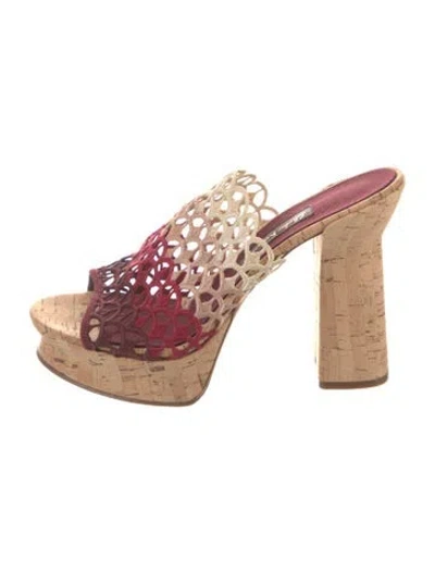 Pre-owned Ferragamo Lace Pattern Lasercut Accents Slides In Neutrals