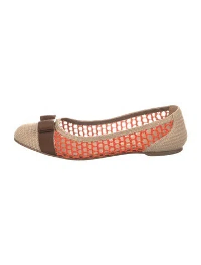 Pre-owned Ferragamo Lace Pattern Mesh Accents Ballet Flats In Neutrals