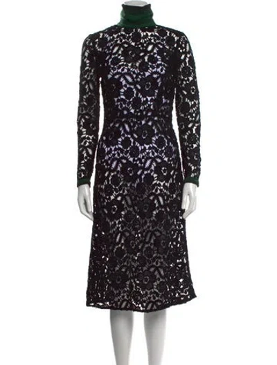 Pre-owned Ferragamo Lace Pattern Midi Length Dress In Black