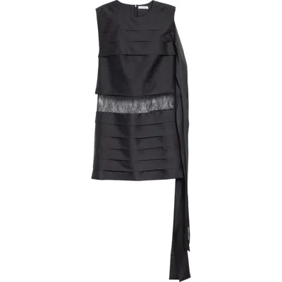 Ferragamo Lace Trim Silk Minidress In Black