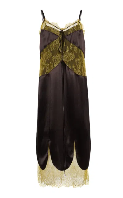 Ferragamo Lace-trimmed Midi Dress In Brown