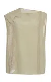 Ferragamo Lace-trimmed Organic Silk Top In Neutral