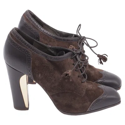 Ferragamo Lace-up Brogue High-heeled Ankle Boots In Brown Suede In Multi