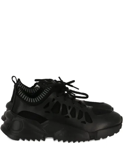 Ferragamo Lace-up Cut-out Detail Sneakers In Black