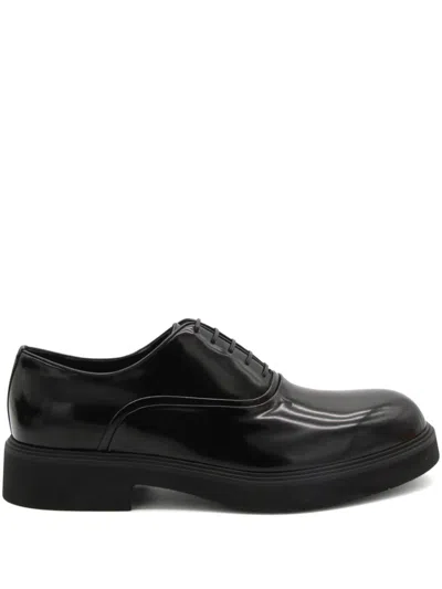 Ferragamo Almond-toe Lace-up Derby Shoes In Black
