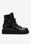 Ferragamo Black Leather Lace Up Boot In Black