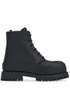 Ferragamo Rubberized Leather Combat Boots In Black