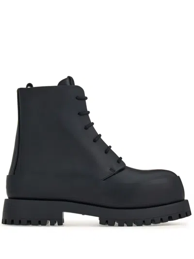 FERRAGAMO LACE-UP LEATHER COMBAT BOOTS