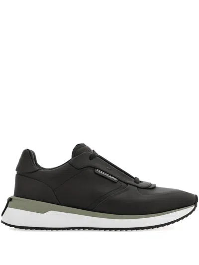 Ferragamo Lace-up Leather Low-top Sneakers In Black