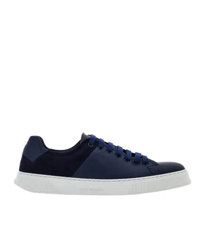 Ferragamo Lace-up Low-cut Sneakers In Midnight Blue