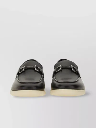 Ferragamo Lace-up Shoes With Metallic Buckle Detail In Black