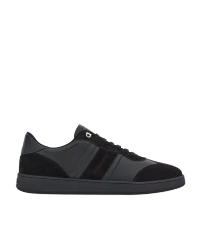 Ferragamo Achille Leather And Suede Sneakers In Black