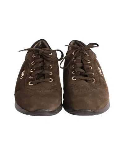 Ferragamo Lace-up Sneakers In Brown Suede