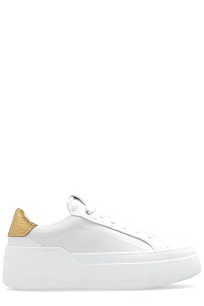 Ferragamo Wedge Logo-patch Leather Sneakers In White