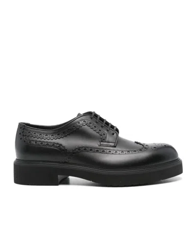 Ferragamo Brogue Derby Shoes In Black