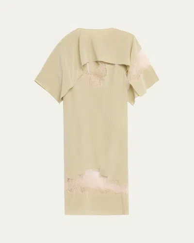 Ferragamo Lace-inset Envers Silk Capelet Midi Dress In Neutral