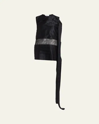 Ferragamo Lace-inset Tiered Silk Mini Dress In Black