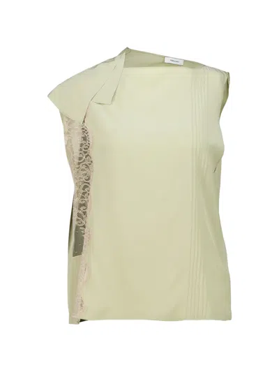 Ferragamo Lace-panelled Pintuck Top In Green