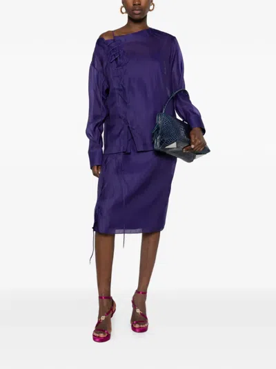 Ferragamo Lace-up Sheer Blouse In Purple